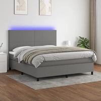 vidaXL Boxspring met matras en LED stof donkergrijs 160x200 cm, bed, boxspringbed, tweepersoonsbed, slaapmeubel, boxspring bed, bed met matras