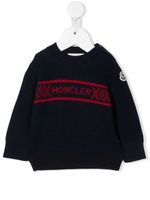 Moncler Enfant pull en laine vierge à logo intarsia - Bleu