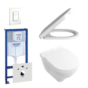 Villeroy & Boch O.Novo Toiletset - softclose en quickrelease zitting - bedieningsplaat verticaal/horizontaal wit - wit 0720003/0729205/0124182/1024992/