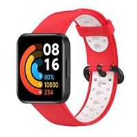 By Qubix - Tweekleurige sportband - Rood met wit - Compatible met Xiaomi Redmi Watch 2 (Lite) - Compatible Xiaomi bandje