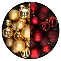 Kerstballen 60x stuks - mix donkerrood/goud - 4-5-6 cm - kunststof - thumbnail