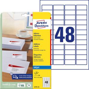 Avery-Zweckform Adresetiketten J4791-25 (N/A ),Wit, Rechthoek, Afgeronde hoeken, 1200 stuk(s), Permanent hechtend