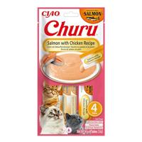 INABA Churu Puree Kattensnacks Creamy Snacks, hoogwaardige eiwitten met zalm en kip, 56 g (1 stuk), kattensnacks in premium kwaliteit
