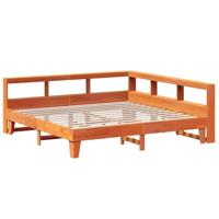 vidaXL Bed met boekenkast zonder matras grenenhout wasbruin 200x200 cm, bed, slaapkamermeubels, massief houten bed, tweepersoonsbed, houten bed