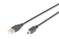 DIGITUS USB 2.0 aansluitkabel - 3.0 m - USB A (m) naar USB Mini B (5 Pin) (m) - 480 Mbit/s - aansluitkabel - zwart
