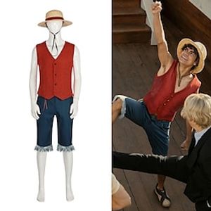 geinspireerd door One Piece Aap D. Luffy Anime Cosplaykostuums Japans Halloween Cosplay pakken Ves Broeken Hoed Voor Voor heren Dames Lightinthebox