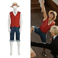 geinspireerd door One Piece Aap D. Luffy Anime Cosplaykostuums Japans Halloween Cosplay pakken Ves Broeken Hoed Voor Voor heren Dames Lightinthebox - thumbnail