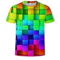 Voor heren T-shirt Grafisch Geometrisch 3D Ronde hals Paars Groen Regenboog Casual Dagelijks Korte mouw Afdrukken Kleding Lightinthebox