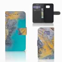 Samsung Galaxy S6 Edge Bookcase Marble Blue Gold