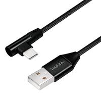 USB 2.0 aansluitkabel, USB (type A) naar USB (type C) hoek 90°, zwart, 0,3m
