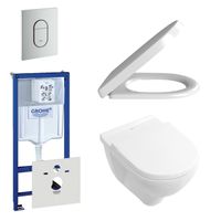 Villeroy & Boch O.Novo Toiletset - softclose en quickrelease zitting - bedieningsplaat verticaal chroom mat - wit 0729205/0729241/0124182/1024992/ - thumbnail