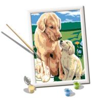 Ravensburger CreArt D-serie: Retriever op de weide, schilderen op nummer, bevat een voorgedrukte plank, een borstel, kleuren en accessoires, creatieve set voor jongens en meisjes vanaf 7 jaar