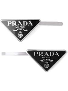 Prada lot de deux barrettes à logo triangle - Noir