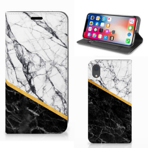 Apple iPhone Xr Standcase Marmer Wit Zwart - Origineel Cadeau Man