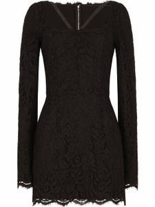 Dolce & Gabbana robe courte en dentelle à manches longues - Noir