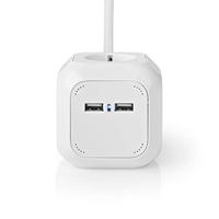 Stekkerdoos - Randaarde stekker/Type F (CEE 7/7) - 4-wegs - 1.50 m - 3680 W - 16 A - Soort aarding: Zijcontacten - 230 V AC 50/60 Hz - Hoek van stopcontact: 90 ° - H05VV-F 3G 1,5 mm² - Wit