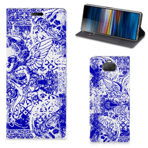 Mobiel BookCase Sony Xperia 10 Angel Skull Blauw