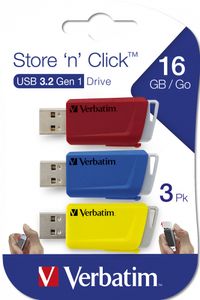 Verbatim V Store N CLICK USB-stick 16 GB Geel, Rood, Blauw 49306  USB 3.2 Gen 1 (USB 3.0)