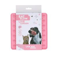 Eat Slow Live Longer Lickmat Crosses - 19 x 19 cm - vierkant - snuffelmat - anti-kras mat - slowfeeder - afleiding - honden en katten - 100% siliconen - vaatwasmachinebestendig - roze