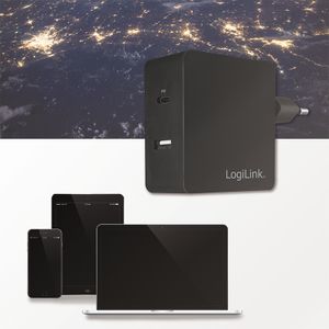 LogiLink PA0213 USB-oplader 65 W Binnen, Thuis Uitgangsstroom (max.) 3000 mA Aantal uitgangen: 2 x USB-C bus (Power Delivery), USB-A