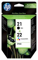HP 21 / HP 22 Inktcartridge Zwart, Cyaan, Geel, Magenta, 3 kleuren en zwart 2-Pack (Standaard Capaciteit) (SD367AE) origineel van HP