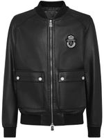 Billionaire veste bomber en cuir à patch logo - Noir