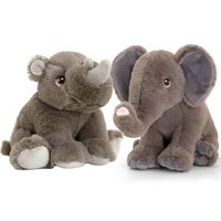 Pluche knuffels neushoorn en olifant safari vriendjes 25 cm - thumbnail