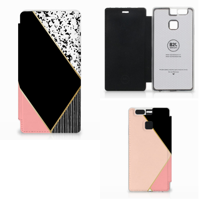 Huawei P9 Flip Case Zwart Roze Vormen