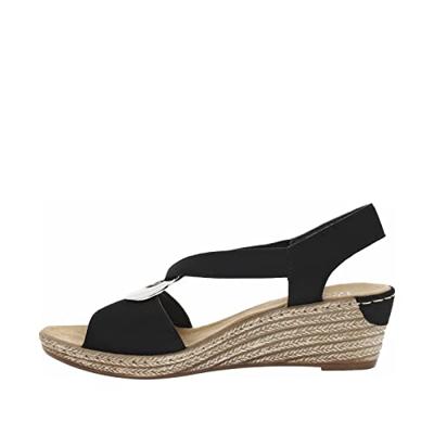 Rieker Dames 624H6 sandalen, zwart, 36 EU, zwart, 36 EU