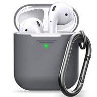 PodSkinz AirPods Case [LED Front] Beschermende siliconen hoes compatibel met AirPods 1 & AirPods 2 (Gen 2) (met karabijnhaak, Earl Grey)
