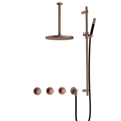 Hotbath Cobber IBS70 inbouwdouche met 30cm plafondbuis, 30cm hoofddouche en glijstang geborsteld koper PVD