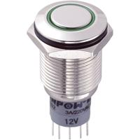 TRU COMPONENTS 701846 LAS2GQF-22ZE/G/12V/N/P Vandalismebestendige drukschakelaar 250 V/AC 3 A 2x aan/aan Continu Groen 1 stuk(s)