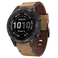 By Qubix - Leren bandje - Lichtbruin - Compatible met Garmin Quatix 8-47mm - Compatible Garmin bandje - Bandbreedte: 22mm
