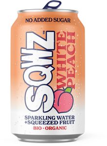 SQWZ frisdrank Peach BIO, blikje van 33 cl, pak van 12 stuks