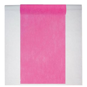 Feest tafelkleed met tafelloper - op rol - wit/fuchsia roze - 10 meter