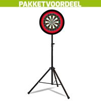 Lena Professional Dartbord + Lena Dartbordverlichting Deluxe Rood - Zwart + Dartstandaard