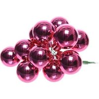 10x Fuchsia roze mini kerststukjes insteek kerstballetjes 2 cm van glas   - - thumbnail