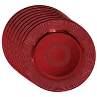 Set van 12x stuks kerstdiner onderborden rond rood glimmend 33 cm