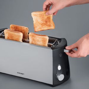 Cloer Toaster 3710 Broodrooster met dubbele lange sleuf Met geïntegreerde broodopzet Zwart, Zilver