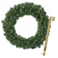 Kerstkrans 35 cm - groen - met gouden hanger/ophanghaak - kerstversiering - thumbnail