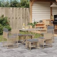 7-delige Tuinset met kussens poly rattan beige