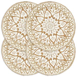 Placemats 4 st rond 38 cm jute wit