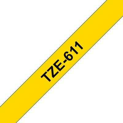 Brother TZe-611 Labeltape Tapekleur: Geel Tekstkleur: Zwart 6 mm 8 m