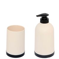 Badkamer accessoires setje beker en zeeppompje 15 cm beige/zwart