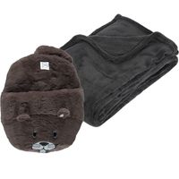 Fleece deken donkergrijs 125 x 150 cm met voetenwarmer slof bever one size