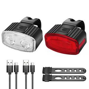 USB Oplaadbare Fietsverlichting Set Voorste Achterste LED Fietslicht USB Koplamp Fietsachterlicht - Rood+Wit Set - 2 Stu.