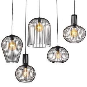 QAZQA Set van 5 design hanglampen zwart - Wires