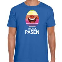 Pasen shirt blauw met lachend / vrolijk paasei voor heren