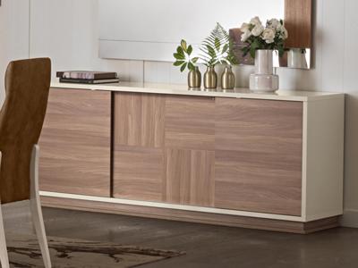 Dressoir EVEREST 3 deuren hoogglans ivoor/walnoot