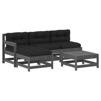 vidaXL 5-delige Loungeset met kussens massief hout grijs, lounge set, tuinmeubel, tuin meubel, tuinset, tuinmeubilair, tuinmeubelset, tuinmeubel set